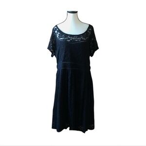 Torrid Black lace trim knee length dress with short sleeves and a-line skirt